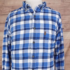 IZOD BLUE CHECK PLAID FLANNEL BUTTON DOWN SHIRT MENS 2XLT TALL